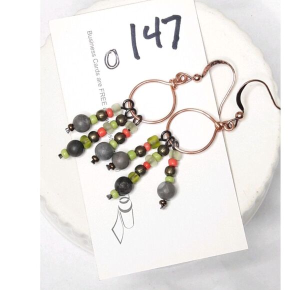 Artisan earrings  147# NEW bohemian Jasper gemstone earrings Copper hoops seeds - Picture 4 of 6